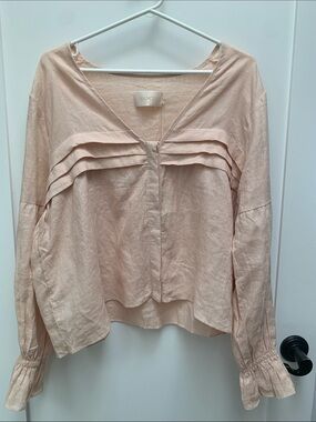SANCIA Pale Blush Pleated V-Neck Blouse
